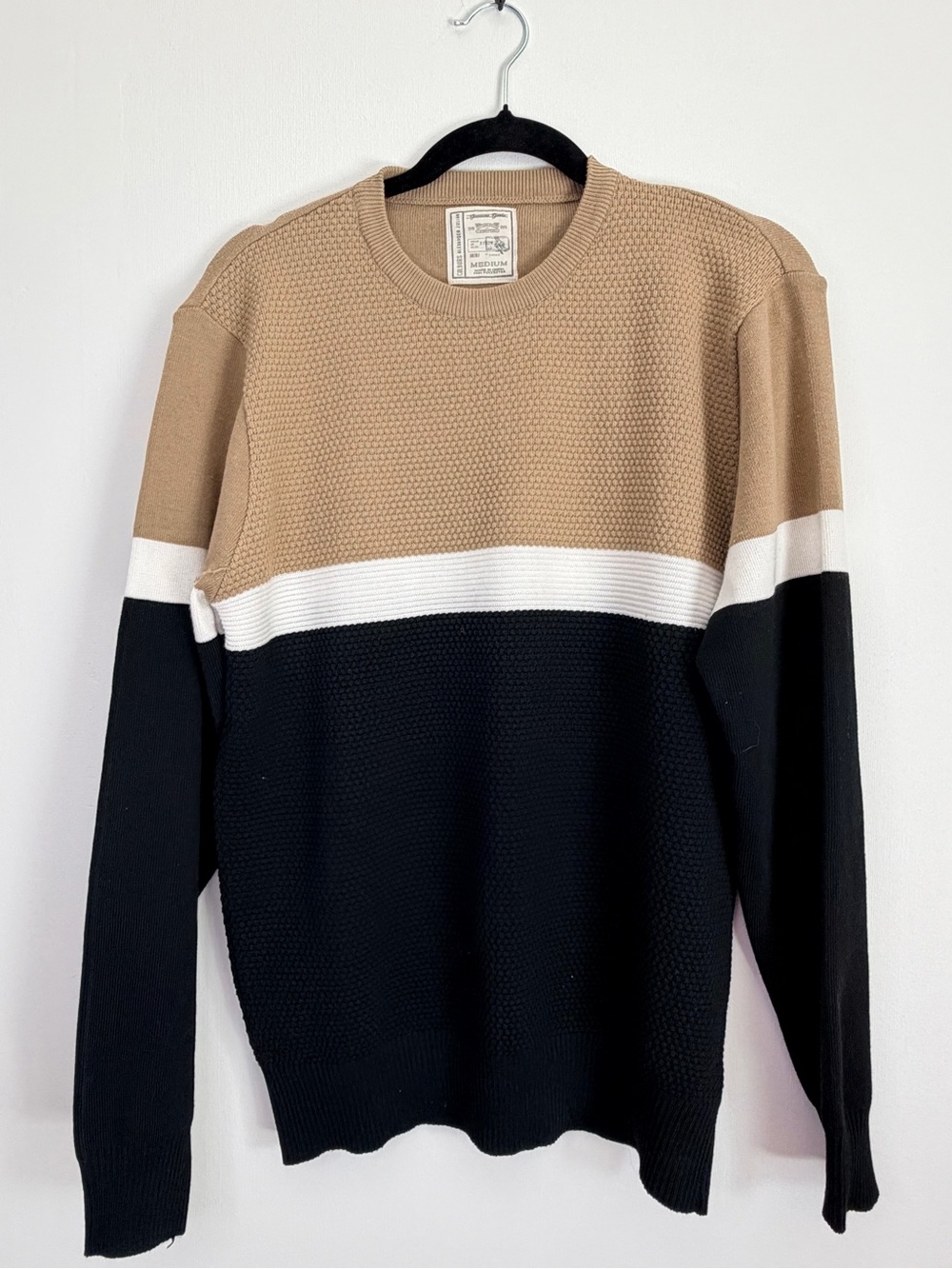 Alexander Julian Tan, White & Black Colorblock Crewneck Sweater size M